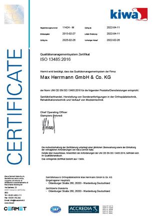 Sanitätshaus & Orthopädietechnik MAX HERRMANN GmbH & Co. KG | Zertifikat